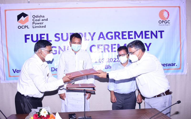 OCPL inked Fuel Supply Agreement (FSA) with OPGC in presence of Hon. Energy Minister Cap. Sri Dibya Shankar Mishra and Principal Secretary Energy Sri Nikunja Dhal, IAS on 31st March 2022. MD,  OPGC and CEO,OCPL signing the Agreement.